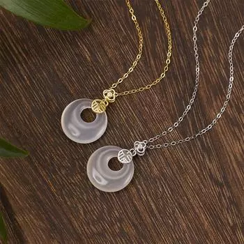 S925 Silver Retro Ruyi Safety Buckle Necklace Women s Premium Clavicle Chain Natural Chalcedony Necklace Jewelry 925 Silver белого золота