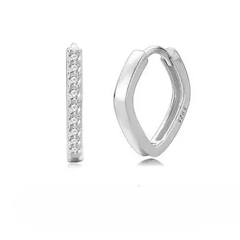 S925 Silver Rhombus Earrings Temperament Versatile Square Ear Buckle Premium Sense Stacked Plain Ring Earrings 925 Silver