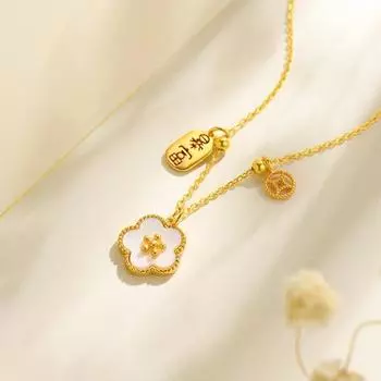 S925 silver rich flower necklace inlaid with fritillary gift niche design lucky coin small peach blossom pendant high-end woman 925 silver