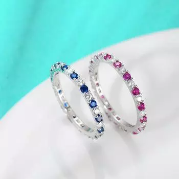 Серебряное кольцо S925 с модным сапфировым рядом, кольцо, полное бриллиантов, цветное циркониевое кольцо, легкая роскошь, мода, простой нишевый дизайн 5