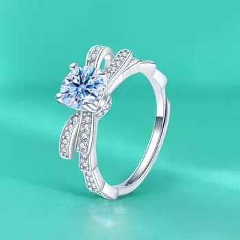 Кольцо из серебра 925 пробы с муассанитом и бриллиантами, кольцо-бантик, женское, открытое, тонкое, маленькое и изысканное, простое, модное, легкое, роскошное 6