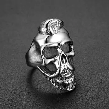 Кольцо из серебра S925, панк-мотоцикл, бородатый череп, мужское кольцо 7