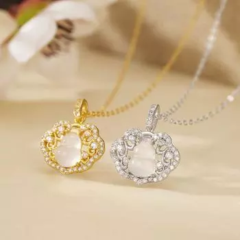 S925 Silver Ruyi Natural Chalcedony Gourd Pendant Necklace Fulu Safety Lock Send Mom Jewelry 925 silver
