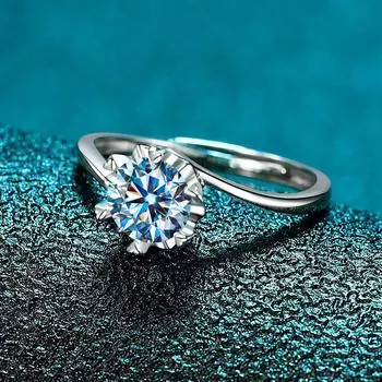 Кольцо S925 Silver Snow Flower Twist Arm, женское, однокаратное, с шестью когтями, с открытым кольцом Love Twist Arm, простое модное кольцо opening adjustable