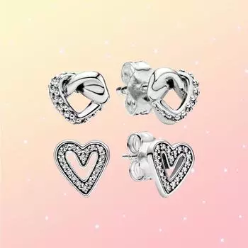S925 Серебряные сверкающие серьги-гвоздики с сердечками от руки, милые ювелирные аксессуары, подарки для женщин, серьги