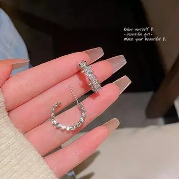 S925 Silver Star Earrings with Micro-Inlaid Zircons: Sweet, Cool, Light Luxury Style серебряный