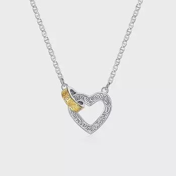 S925 silver Tang grass pattern gold and silver color matching love ring interlocking pendant necklace niche design pig nose collarbone chain