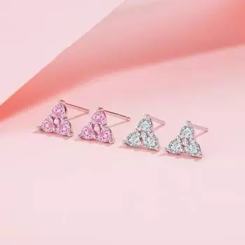 S925 Silver Triangle Love Stud Earrings Fashion Pink Diamond Peach Heart Earrings Niche Exquisite Simple Small Earrings 925 Silver