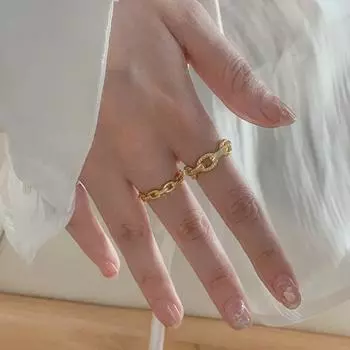 S925 Silver Twist Open Ring - Retro Chain Design for Women Adjustable