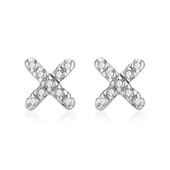 S925 Silver X Letter Stud Earrings Premium Sense Ins Style English Cross Earrings Niche Design Small Ear Hole Earrings 925 Silver