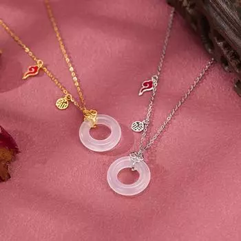 S925 Silver Xiangrui Chalcedony Safety Buckle Necklace Female Ruyi Xiangyun Fu Brand Niche Round Pendant 925 silver
