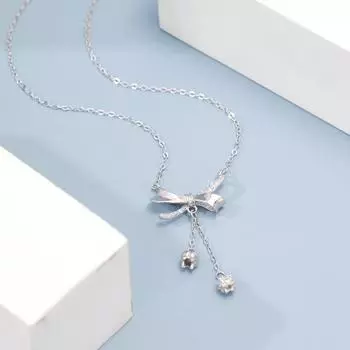 S925 silver zircon bow fringed necklace women s niche light luxury collarbone chain Meilong jewelry 925 Silver белого золота