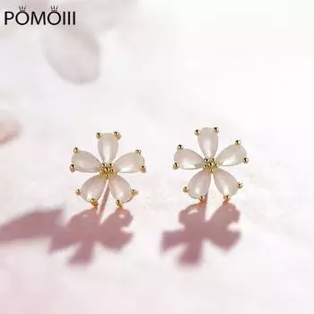 Серьги S925 Silver Circon Cherry Blossom, женские простые сказочные золотые серьги, женские сердечки, цветы, корейские модные украшения