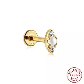 S925 Sterling Silver 16G Flat Head Internal Thread Piercing Cartilage Stud Earrings Earbone Stud Butterfly Pearl Earrings