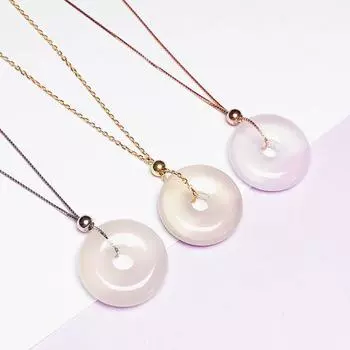 S925 Sterling Silver Adjustable Collarbone Necklace with Peace Stone Beads and Extended Box Cross Chain. Rose Gold O Type 45cm + 4mm Bead