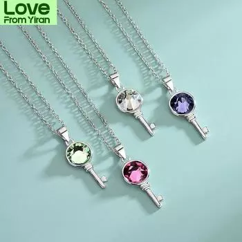 S925 Sterling Silver Austrian Crystal Women S Necklace Fashion Simple Hundred Tower Key Pendant Manufacturers Wholesale 45cm