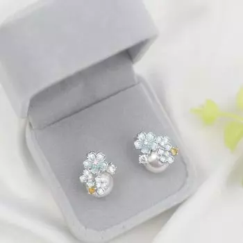 S925 Sterling Silver Blue Flower Pearl Stud Earrings for Women Accessible Luxury Fancy New Arrival Elegant Special Interest Earrings Earrings Summer Flower pearl earrings