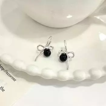 Серьги-бантики из стерлингового серебра S925, женские, милые, темпераментные, универсальные, серьги-клипсы с агатом 925