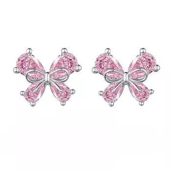 S925 Sterling Silver Bow Water Drop Stud Earrings Light Luxury High-End Pink Earrings Niche Exquisite Sweet Earrings 925 Silver