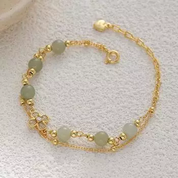 Браслет из стерлингового серебра S925, браслет из клевера и нефрита, двухслойный браслет в стиле Мори