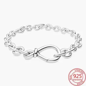 S925 Sterling Silver Bracelet Mother S Day Bracelet Constant Symbol Flower Knot Charm Fits Original Pan Bracelet 20cm