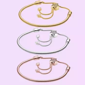 Браслеты из стерлингового серебра S925 пробы, браслет-слайдер Pave Star с тканевым мешочком, подходящий для подарка друзьям