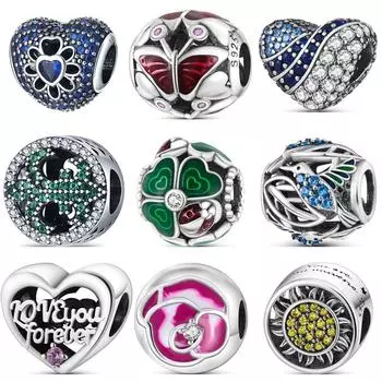 S925 серебро бабочка цветок сердце четырехлистный клевер навсегда любовь бусины подходят оригинальные подвески браслет ювелирные изделия
