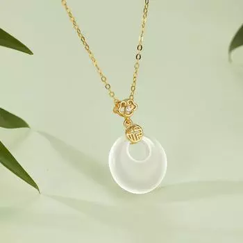 S925 sterling silver chalcedony blessing and safety buckle necklace female auspicious cloud blessing brand white agate pendant 925 Silver
