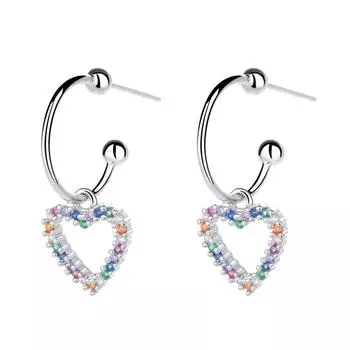 Серьги в форме сердца из стерлингового серебра S925 с цветным цирконием, милые элегантные серьги, серебряные ювелирные изделия 925