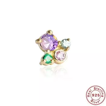 S925 Sterling Silver Creative Personality New Geometric Spiral Perforated Thread Gold Ball Piercing Ear Buckle Earrings