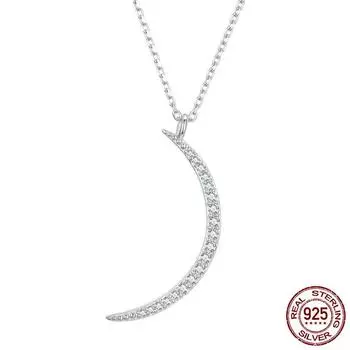 S925 серебро кулон в форме полумесяца ожерелье для женщин подарок на день рождения Pave установка CZ изысканные ювелирные изделия