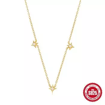 S925 Sterling Silver Daily Wear Wind Four Cornered Star Opal Tassel Versatile Necklace Clavicle Chain 925 silver золотой