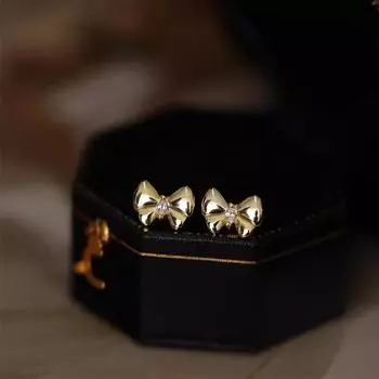 Серьги-гвоздики с бриллиантами в форме банта из стерлингового серебра S925, милые женские студенческие изящные серьги, подходящие друг другу 925