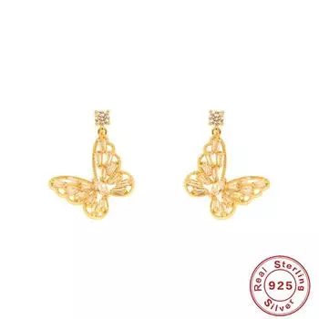 S925 Sterling Silver Diamond-Encrusted Love Butterfly Pendant Earrings Earrings Earline Street Shot Small Fresh Fairy Earrings 925 Silver