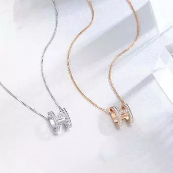 S925 Sterling Silver Diamond H Letter Necklace Women s Light Luxury Clavicle Chain Luxury Jewelry Pendant Necklace золотой