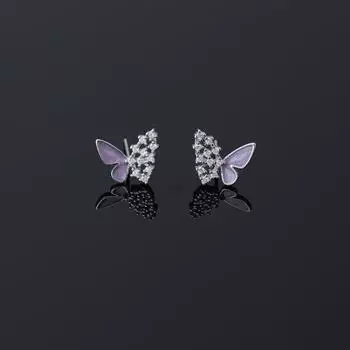 S925 Sterling Silver Diamond Purple Butterfly Studs Women s Compact Temperamental Design Sense Earrings 2023 New Arrival Minimalist Tide Purple Butterfly Stud Earrings