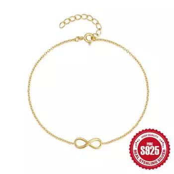 S925 Sterling Silver Eight Characters Simple Classic Eternal Chain Daily Matching Ladies Bracelet Bracelet 925 Silver золотой