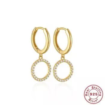 S925 Sterling Silver Elegant Double Circle Diamond Set 5A Zircon Hoop Geometric Pendant Earrings Ear Clasp Earrings 925 Silver