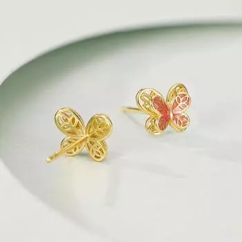 S925 sterling silver enamel butterfly stud earrings women s retro court style hollow earrings horse dress 925 Silver