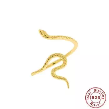 S925 Sterling Silver Fashion Ins Simple Personality Versatile Glossy Snake Pattern Hipster 18K Gold Opening Ring Opening Adjustable