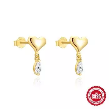 S925 Sterling Silver Fashion Metal Love Heart Zircon Pendant Daily Wear Stud Earrings Earrings 925 silver золотой