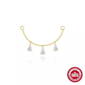 S925 Sterling Silver Fashion Personalized Glossy Rhombus Pendant Earrings Long Chain Cartilage Chain Perforated Earrings With Chain 925 Silver