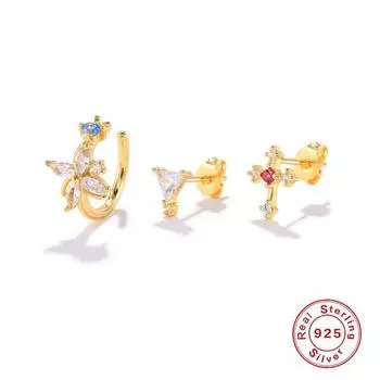 S925 Sterling Silver Fashion Personalized Wear Earrings Stud Earrings Set Japanese And Korean Temperament K Gold-Plated Earrings 925 Silver