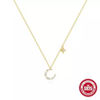 S925 Sterling Silver Flash Diamond Irregular Crescent Moon Temperament Moon Necklace Collarbone Chain Versatile Gift Woman 925 silver золотой