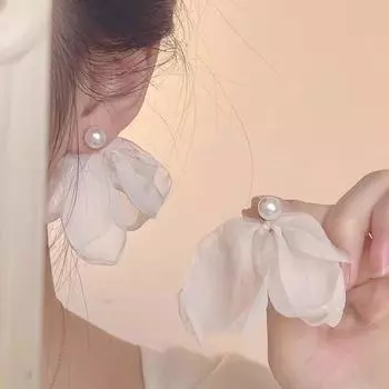 S925 Sterling Silver Flower Pearl Earrings 2025 New Best Selling Fancy High-Profile Earrings Dual-Wear Type Graceful Earrings Pair of petal Shijia pearl earrings
