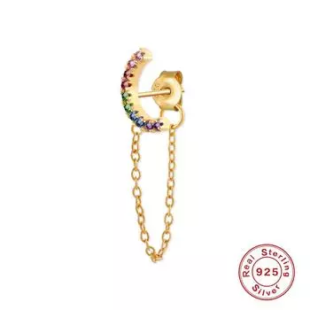 S925 Sterling Silver Fringed Chain Earrings Stud Earrings Fashion Punk Earrings Colorful Rainbow Color Scheme Youth Earrings 925 Silver