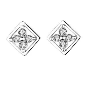 S925 Sterling Silver Geometric Diamond Stud Earrings Korean Style Fashion Ear Jewelry Women 925