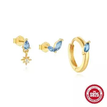 S925 Sterling Silver Geometric Zircon With Earrings Geometric Stud Earrings Premium Earrings Set 3-Piece Set 925 Silver