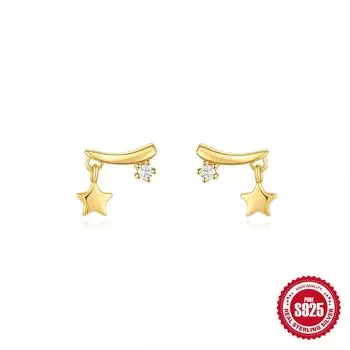 S925 Sterling Silver Gold-Plated Rose Red Zircon Bow Stud Earrings, Premium Light Luxury Texture Versatile Exquisite Retro Earrings 925 Silver