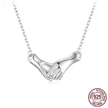 S925 серебро кулон рука об руку ожерелье с платиновым покрытием охранная цепочка на шею для женщин подарок друзьям